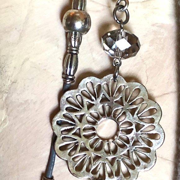 💖VTG Y2K Asymmetrical Boho Silver Filigree Beaded Cord Long 2 Strand Necklace🌸 - Picture 4 of 11